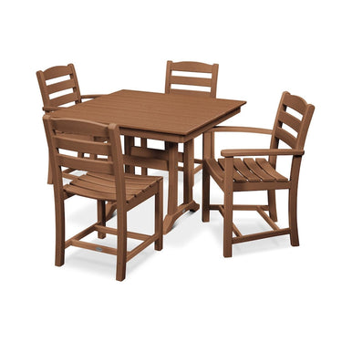 POLYWOOD La Casa Cafe 5 Piece Farmhouse Dining Set W/ Trestle Legs - Teak